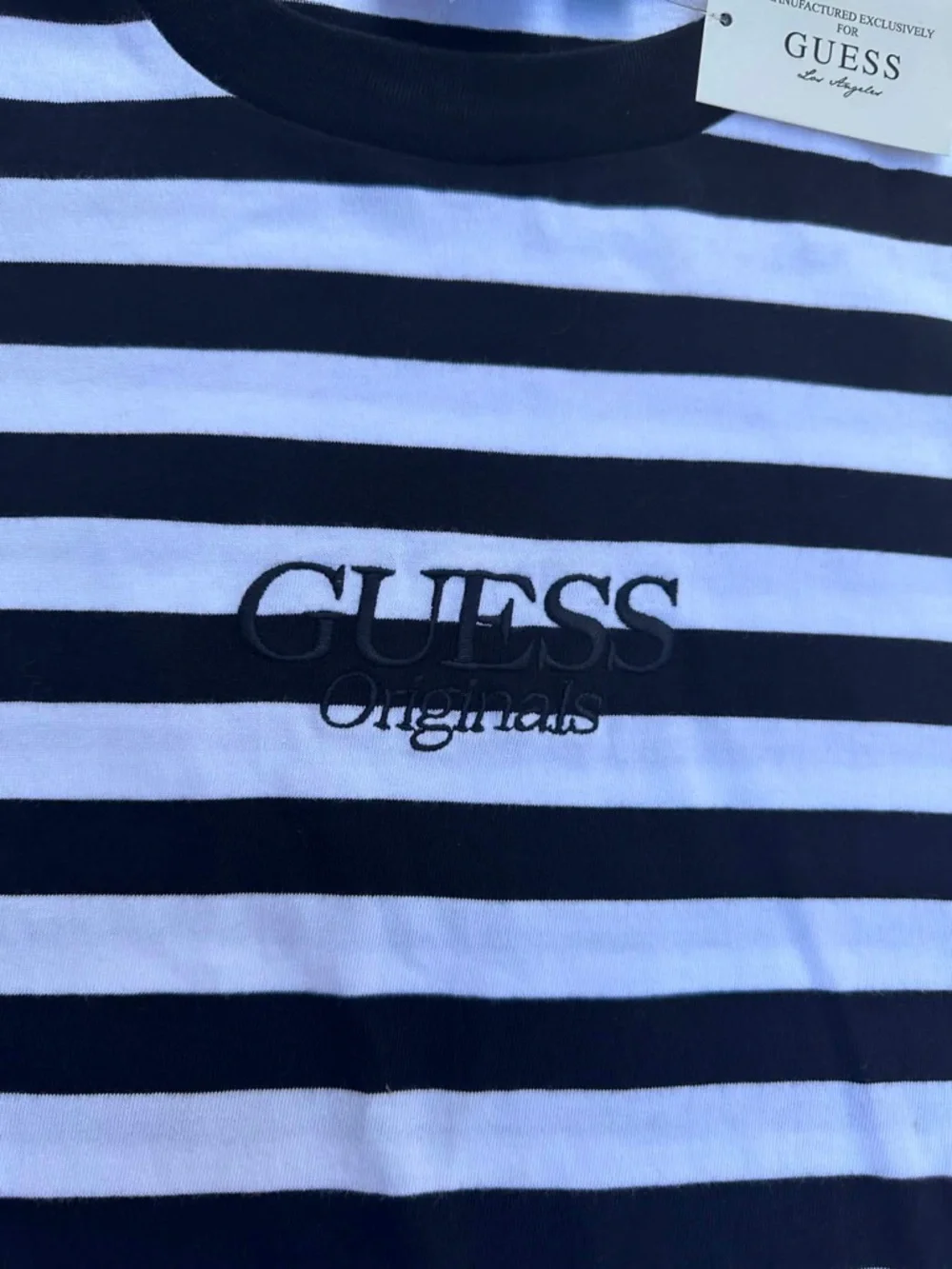 Guess Black & White Striped Crew Tee - Picture 3 of 4